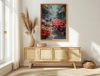 Dhaka Flower Market Art, Bangladesh Floral Decor - Red Lotus Print