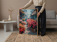 Dhaka Flower Market Art, Bangladesh Floral Decor - Red Lotus Print