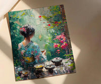 Japanese Tea Ceremony, Summer Garden Decor - Floral Kimono Print