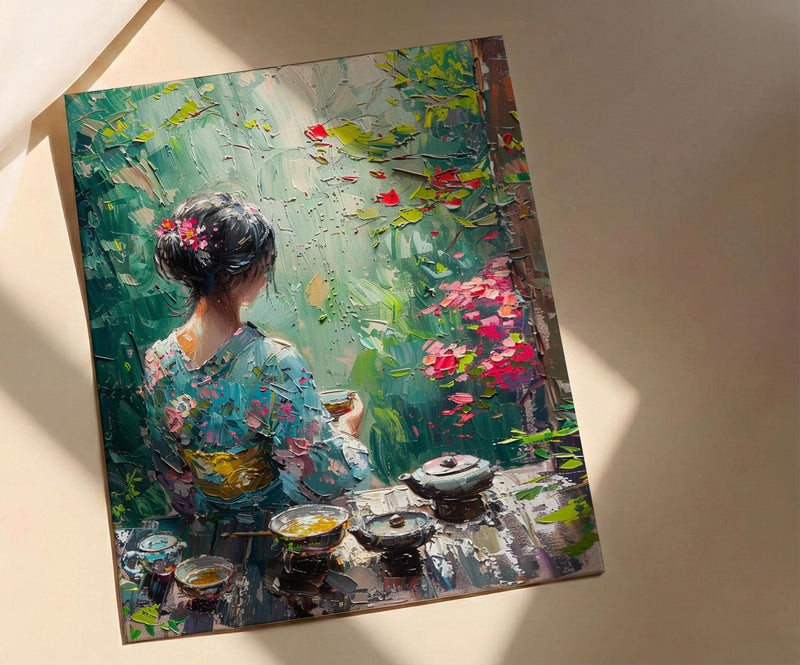 Japanese Tea Ceremony, Summer Garden Decor - Floral Kimono Print