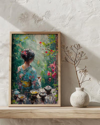 Japanese Tea Ceremony, Summer Garden Decor - Floral Kimono Print