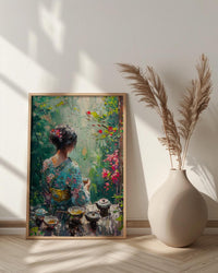 Japanese Tea Ceremony, Summer Garden Decor - Floral Kimono Print
