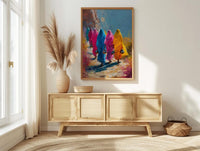 Rajasthan Desert Art, Pink Sari Decor - Indian Summer Print