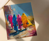 Rajasthan Desert Art, Pink Sari Decor - Indian Summer Print