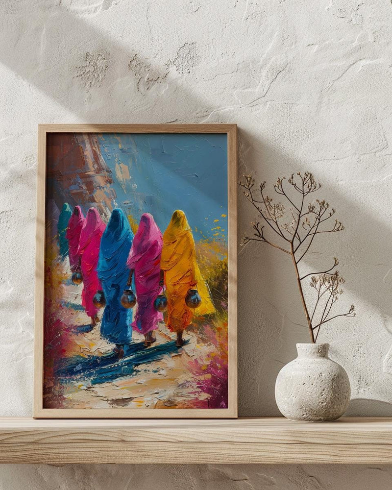 Rajasthan Desert Art, Pink Sari Decor - Indian Summer Print