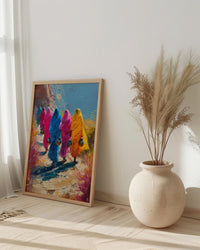 Rajasthan Desert Art, Pink Sari Decor - Indian Summer Print
