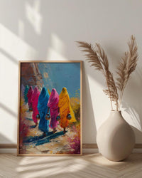 Rajasthan Desert Art, Pink Sari Decor - Indian Summer Print