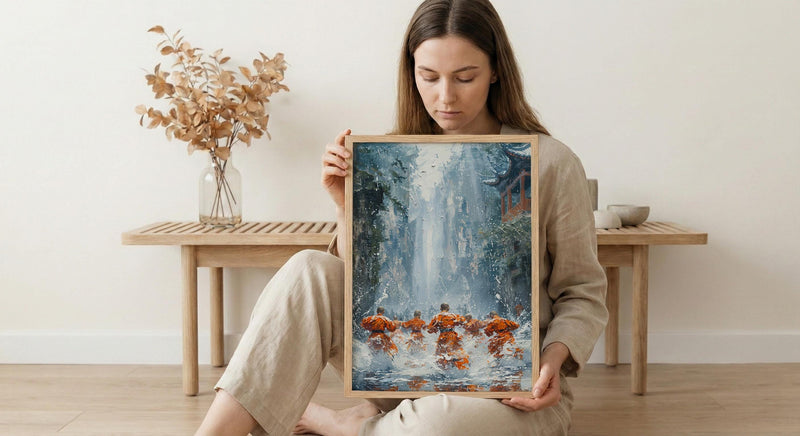 Shaolin Monk Poster, Martial Arts Decor - Misty Temple Art