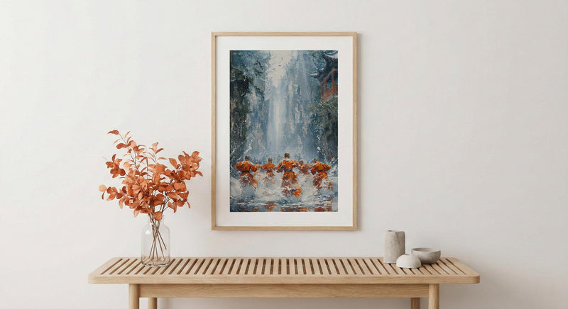 Shaolin Monk Poster, Martial Arts Decor - Misty Temple Art