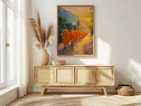 Thai Monk Art Print, Saffron Robe Decor - Sunrise Landscape