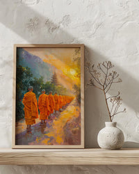 Thai Monk Art Print, Saffron Robe Decor - Sunrise Landscape