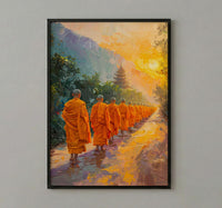 Thai Monk Art Print, Saffron Robe Decor - Sunrise Landscape