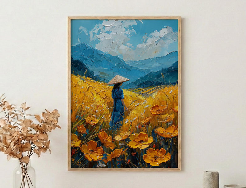Vietnam Rice Terrace, Summer Farm Decor - Conical Hat Print