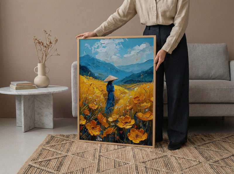 Vietnam Rice Terrace, Summer Farm Decor - Conical Hat Print