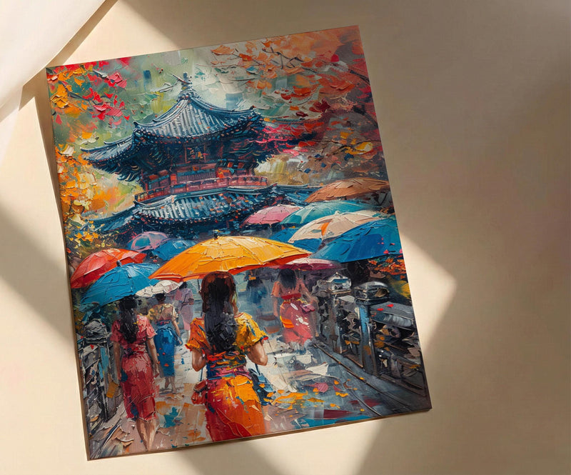 Korean Hanbok Print, Palace Garden Decor - Seoul Summer Art