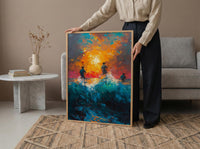 Sri Lanka Ocean Art, Stilt Fishermen - Summer Sunset Poster