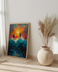 Sri Lanka Ocean Art, Stilt Fishermen - Summer Sunset Poster