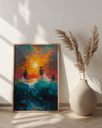 Sri Lanka Ocean Art, Stilt Fishermen - Summer Sunset Poster