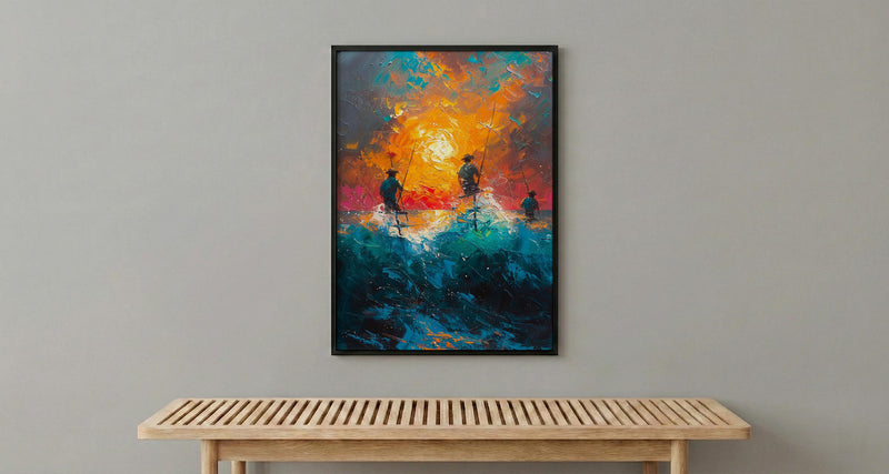 Sri Lanka Ocean Art, Stilt Fishermen - Summer Sunset Poster