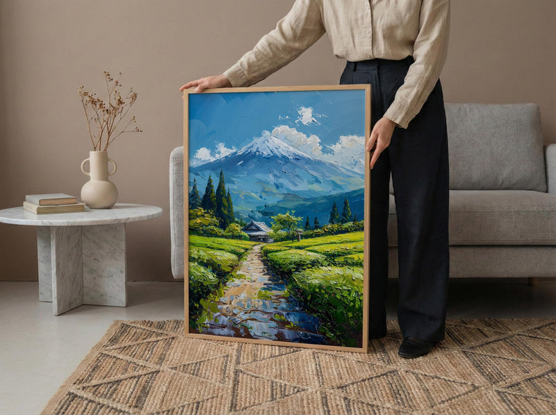 Mount Fuji Wall Art, Green Tea Field - Japan Landscape Print