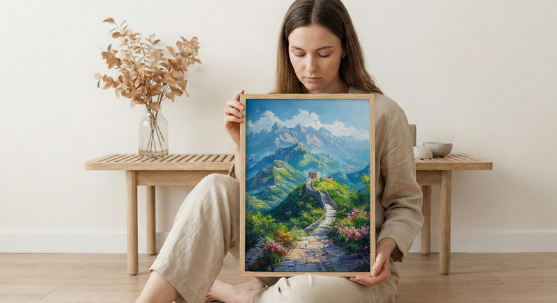 Great Wall Poster, Green Mountain Decor - China Summer Art
