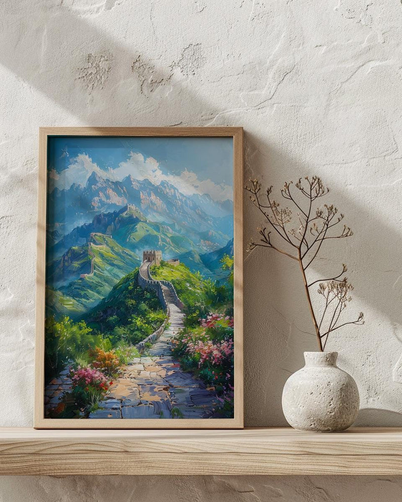 Great Wall Poster, Green Mountain Decor - China Summer Art