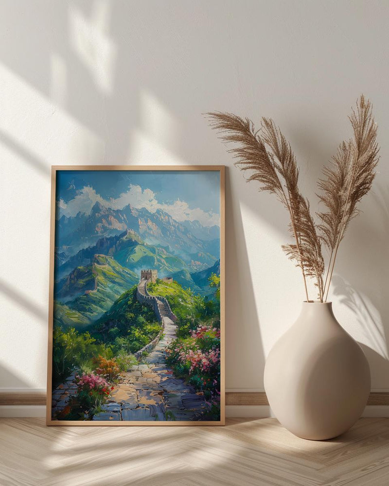 Great Wall Poster, Green Mountain Decor - China Summer Art