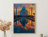 Taj Mahal Art Print, Peach Sunrise Decor - India Landscape