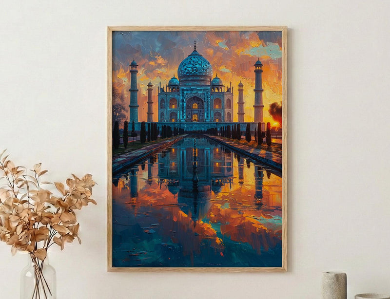Taj Mahal Art Print, Peach Sunrise Decor - India Landscape