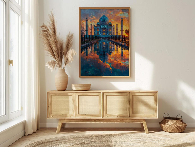 Taj Mahal Art Print, Peach Sunrise Decor - India Landscape