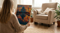 Taj Mahal Art Print, Peach Sunrise Decor - India Landscape