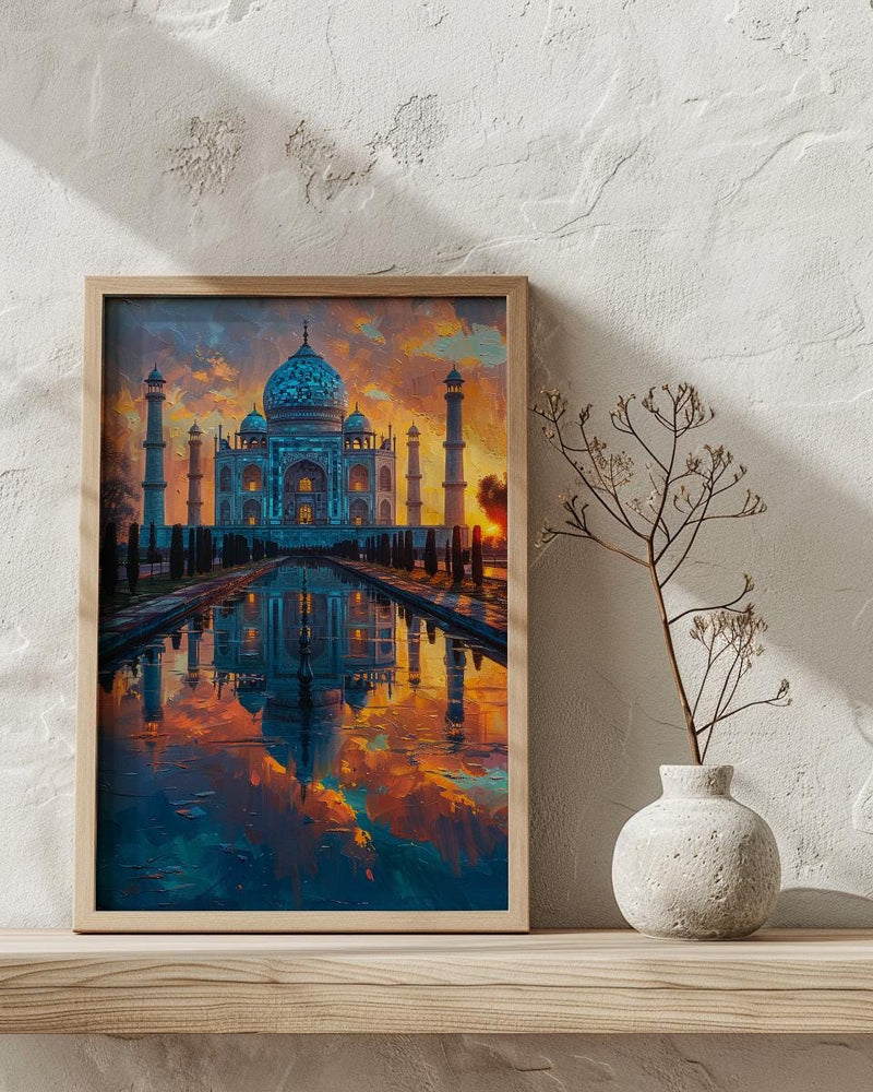 Taj Mahal Art Print, Peach Sunrise Decor - India Landscape
