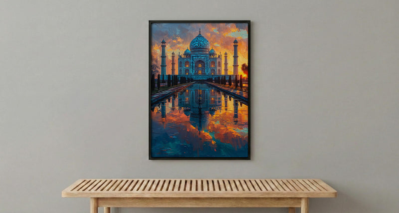 Taj Mahal Art Print, Peach Sunrise Decor - India Landscape