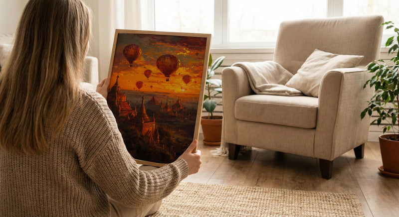 Bagan Balloon Print, Ancient Temple Decor - Myanmar Sunset