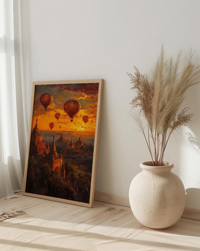 Bagan Balloon Print, Ancient Temple Decor - Myanmar Sunset