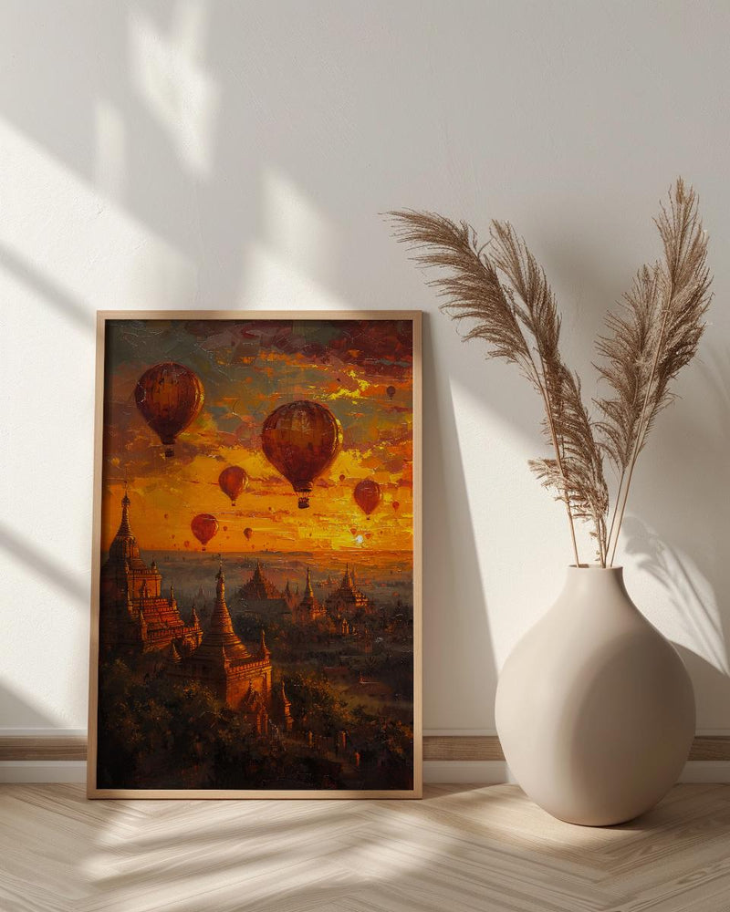 Bagan Balloon Print, Ancient Temple Decor - Myanmar Sunset