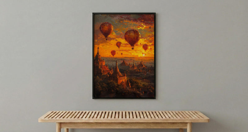 Bagan Balloon Print, Ancient Temple Decor - Myanmar Sunset