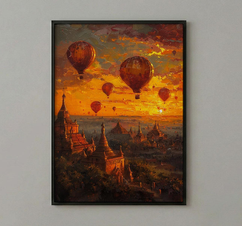 Bagan Balloon Print, Ancient Temple Decor - Myanmar Sunset