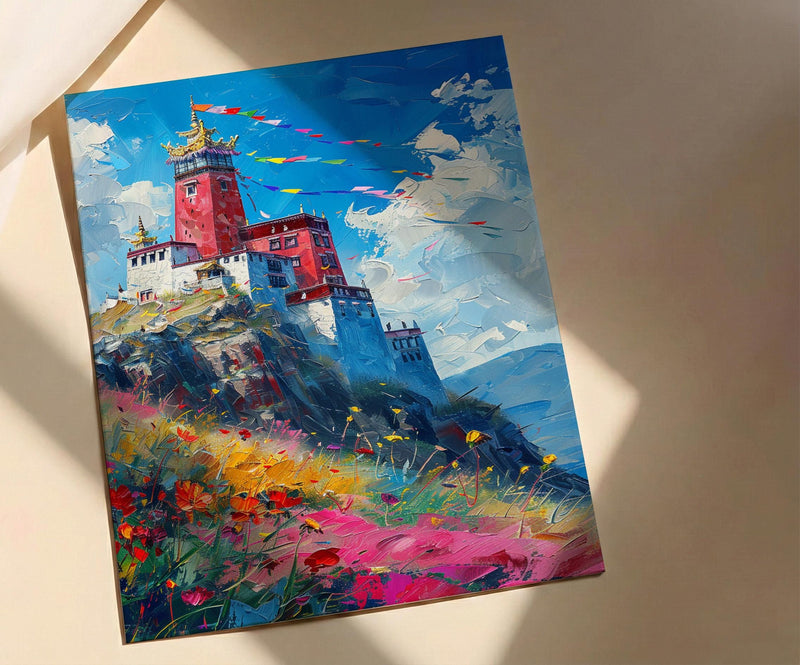 Potala Palace Art, Tibet Mountain Decor - Colorful Flag Print