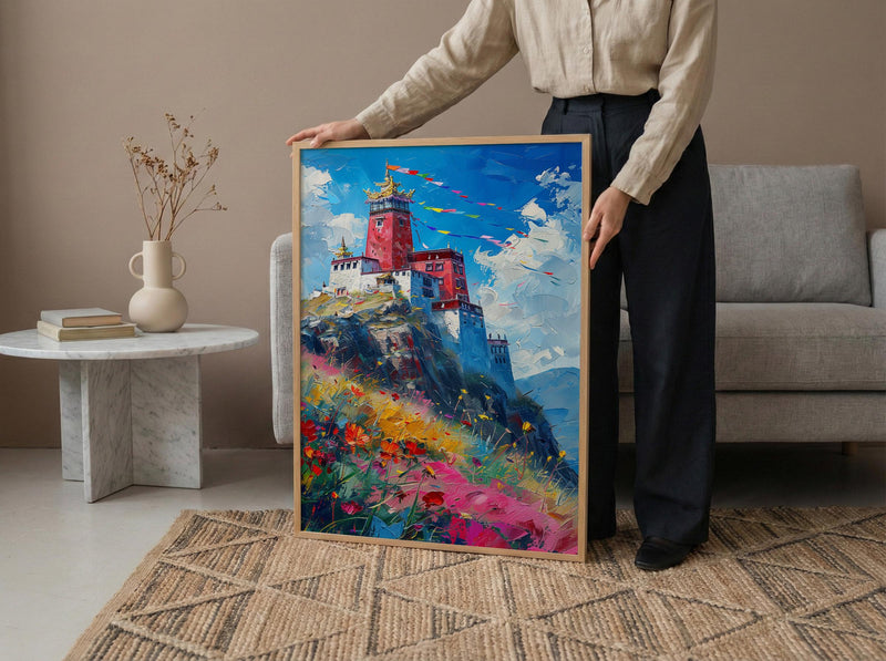 Potala Palace Art, Tibet Mountain Decor - Colorful Flag Print