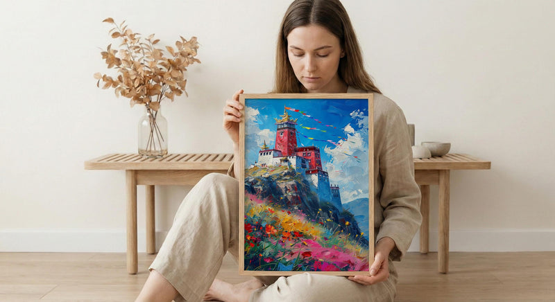Potala Palace Art, Tibet Mountain Decor - Colorful Flag Print