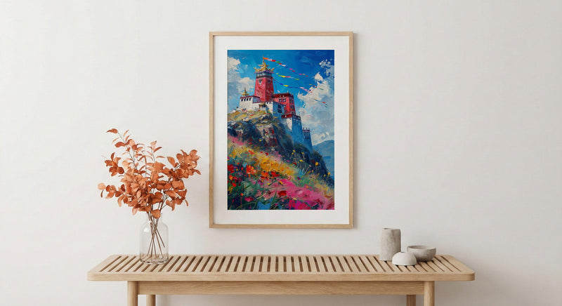 Potala Palace Art, Tibet Mountain Decor - Colorful Flag Print