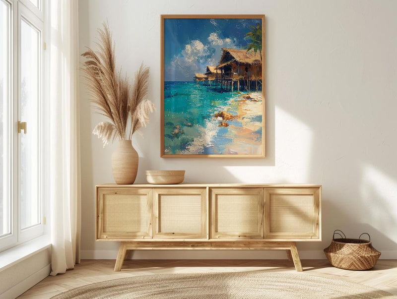 Maldives Ocean Art, Water Bungalow Decor - Tropical Summer