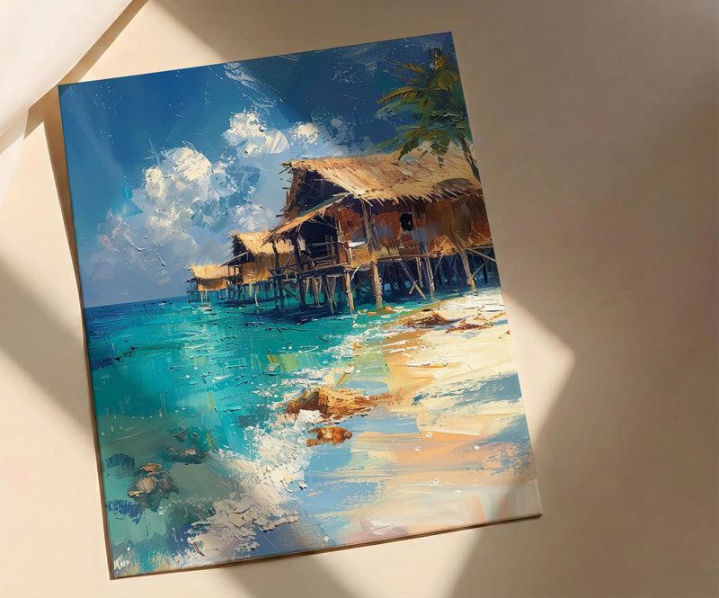 Maldives Ocean Art, Water Bungalow Decor - Tropical Summer