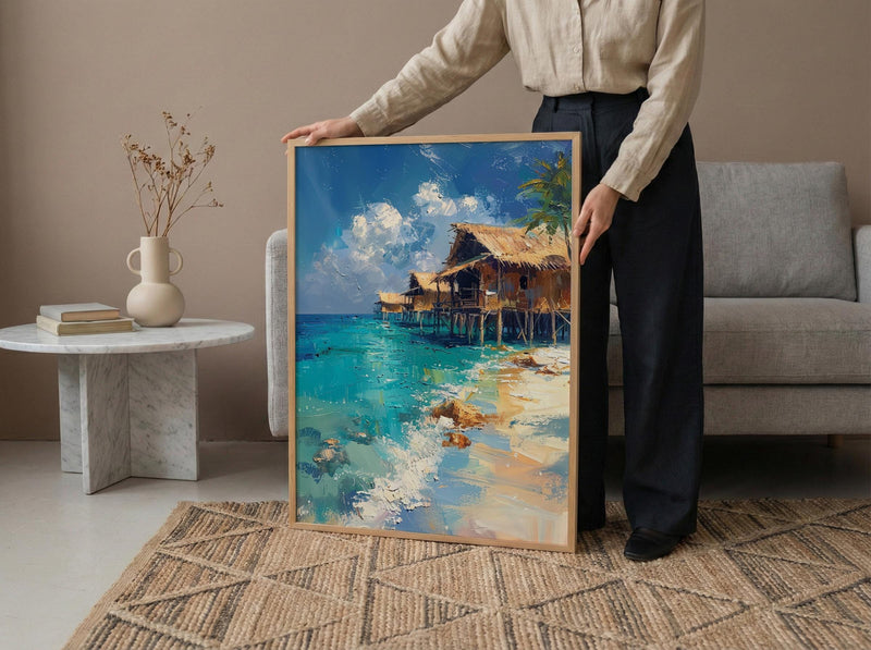 Maldives Ocean Art, Water Bungalow Decor - Tropical Summer