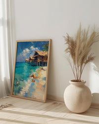 Maldives Ocean Art, Water Bungalow Decor - Tropical Summer