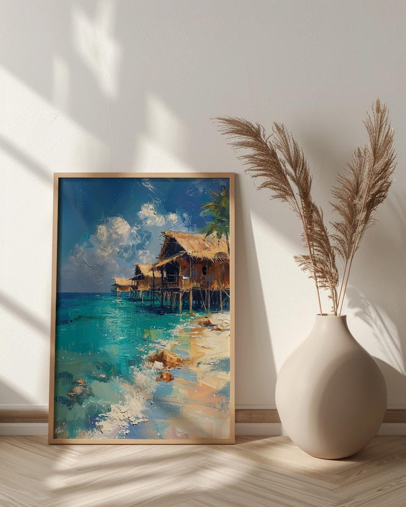 Maldives Ocean Art, Water Bungalow Decor - Tropical Summer