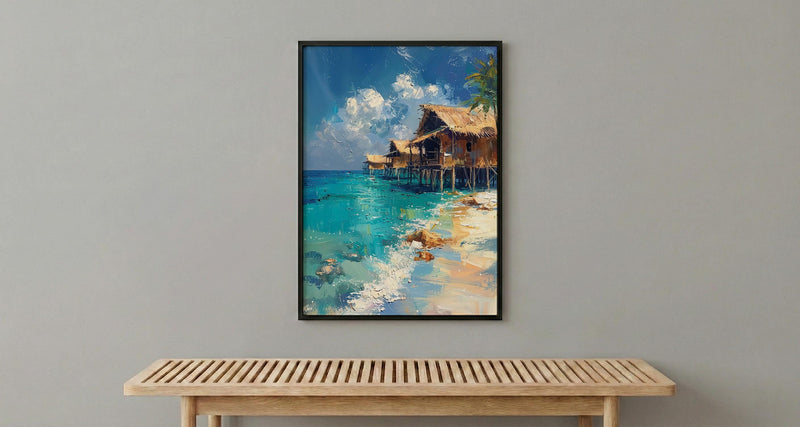 Maldives Ocean Art, Water Bungalow Decor - Tropical Summer
