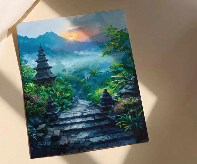 Borobudur Wall Art, Stone Stupa Decor - Indonesia Sunrise