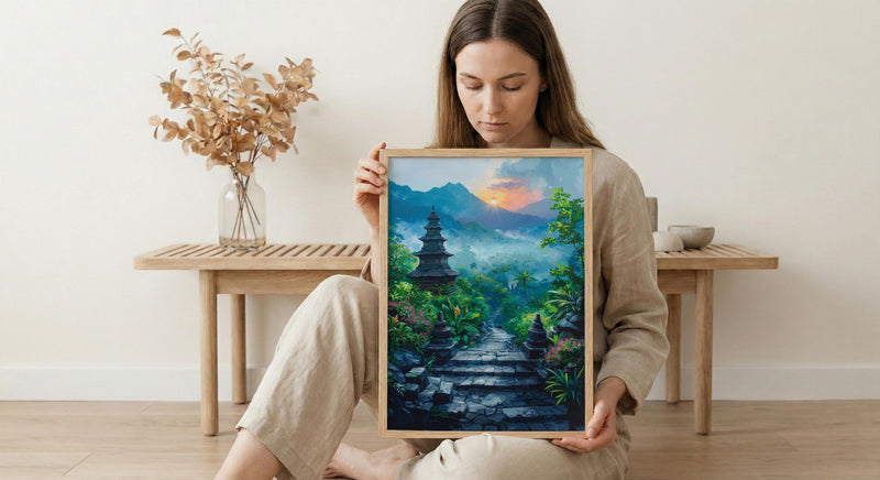 Borobudur Wall Art, Stone Stupa Decor - Indonesia Sunrise